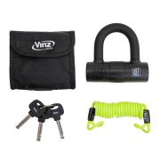 VINZ Dinara Scheibenbremsschloss Schwarz Universal-Bremsscheibenschloss für Roller / Motorrad ART 4 Vorderansicht