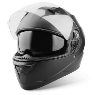 Vinz Kennet matt schwarz Integralhelm Rollerhelm Motorradhelm Sonnenblende Vorderansicht offenes Visier