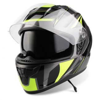 VINZ Pilgrim fluor gelb Integralhelm Rollerhelm Motorradhelm Sonnenblende Vorderansicht offenes Visier